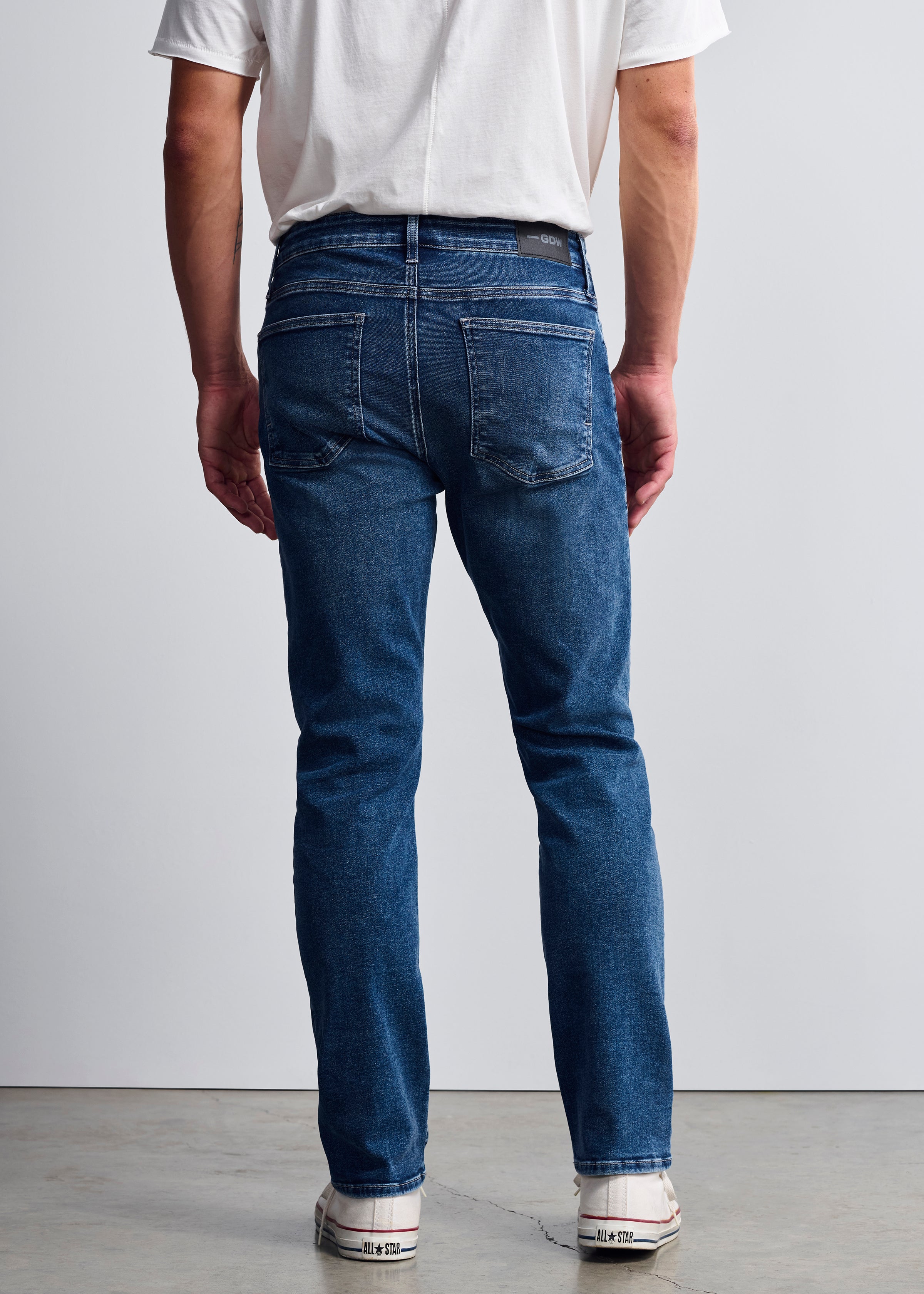 General Denim Works Bridge Straight Leg Jeans In Mid Brushed Denim