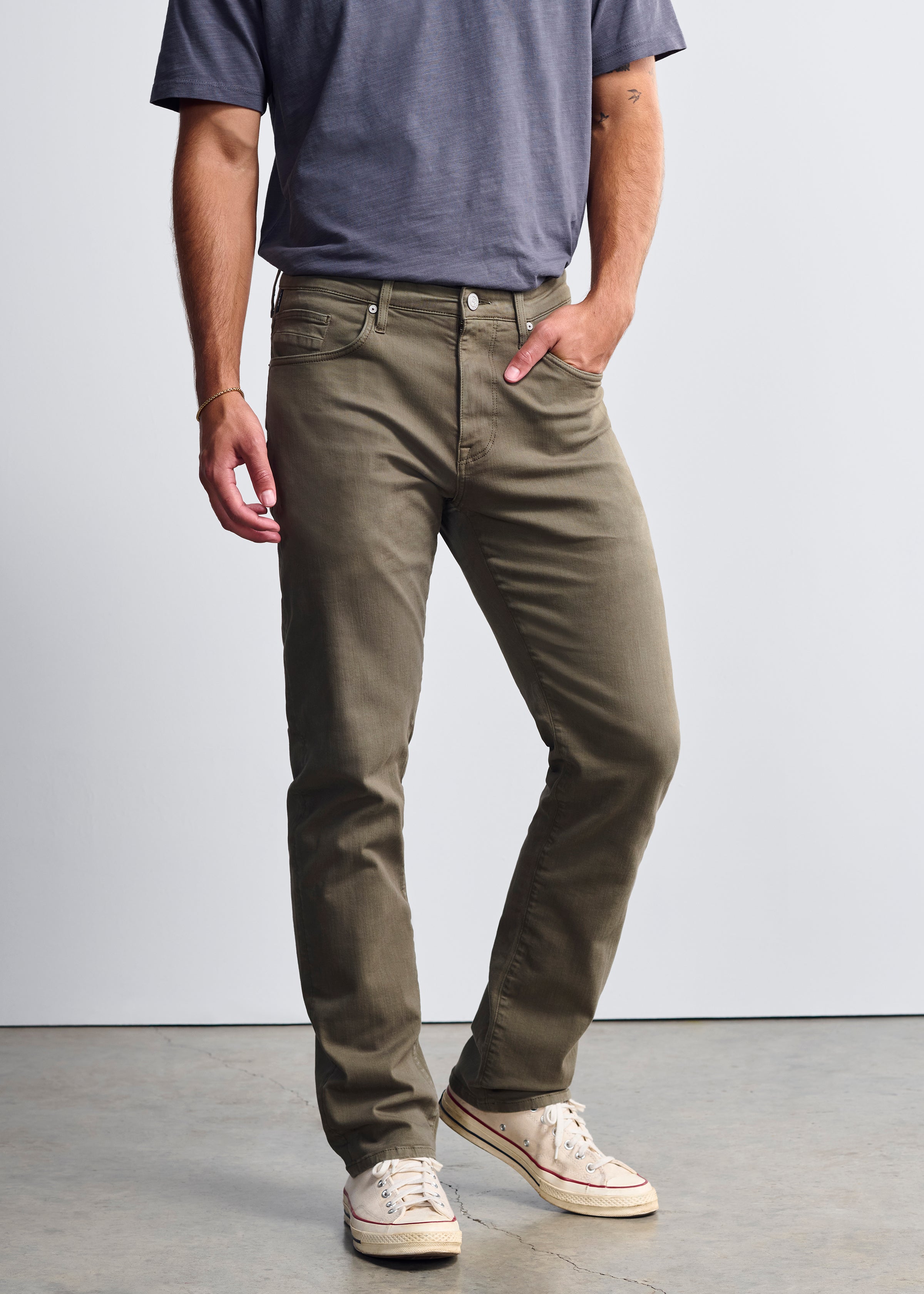 General Denim Works Bridge Straight Leg Jeans In Olive Denim